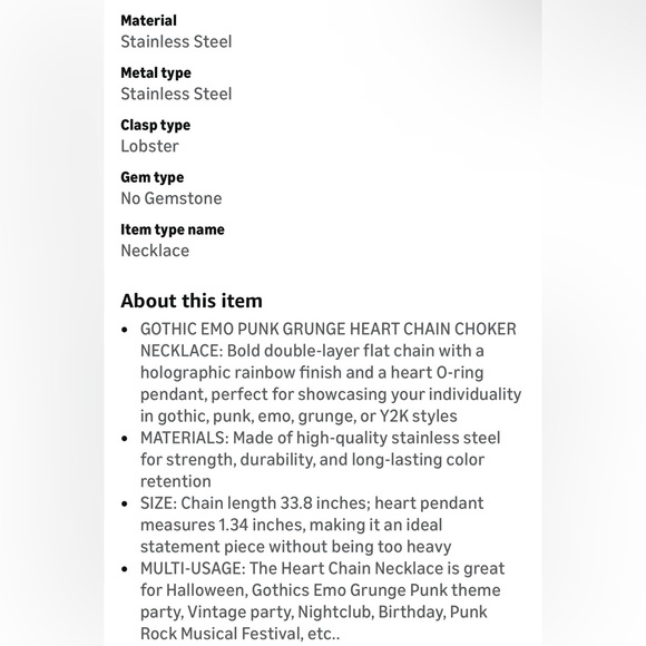 NWT Sacina Gothic Red Heart Black Chain Necklace Gothic Emo Punk Adjustable - Picture 11 of 12